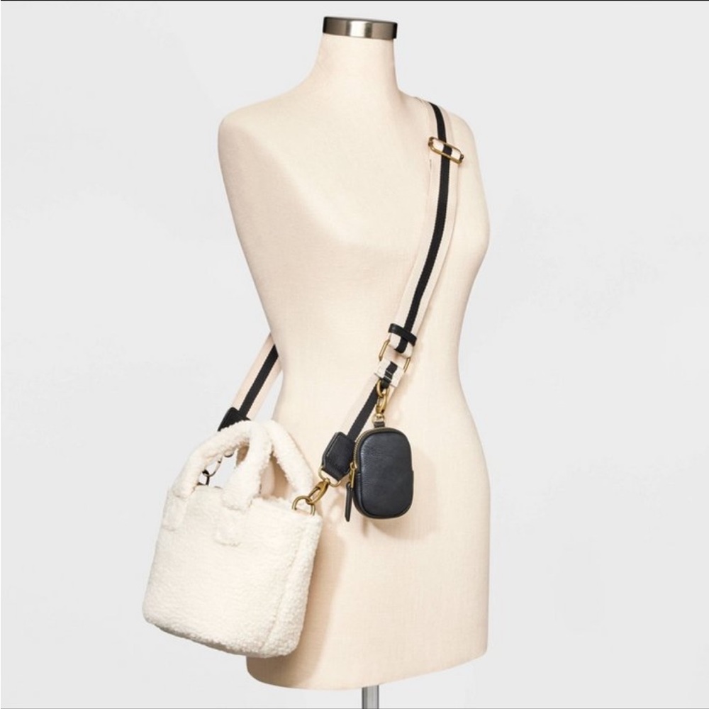 Black Leather Crossbody Bag with Striped Strap